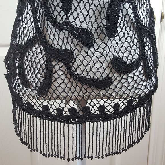 Vintage Black Beaded Crochet Vest with Fringe - Picture 5 of 8